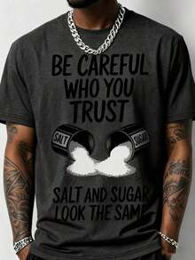 Camiseta Deportiva Divertida para Hombre con Estampado de "Salt And Sugar Trust" - Algodón Pesado de 200g, Corte Holgado, Transpirable, Manga Corta, Cuello Redondo, Estilo Casual y Deportivo, Ideal para el Verano - Ropa Deportiva con Diseño de Salero, Adecuada para Amantes de la Sal (Lavable a Máquina) FRUC - Negro - Ver 5