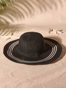 Tropiscape 1 Straw Hat + 1 Straw Bag Cottagecore,SummerOutfit - Black - View 5