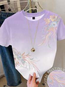 Camiseta de manga corta casual con estampado floral, versátil para el verano - Multicolor 4 - Ver 1