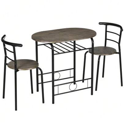 Bistro Dining Set, Kitchen Table And Chairs, 1 Table, 2 Chairs, 80 Cm X 53 Cm X 74.5 Cm, Black
