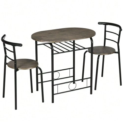 Bistro Dining Set, Kitchen Table And Chairs, 1 Table, 2 Chairs, 80 Cm X 53 Cm X 74.5 Cm, Black - Black - View 1