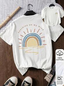 Envío Local - Ropa Casual Elegante de Algodón Puro para Mujer, Camiseta Holgada con Estampado "Sunshine In My Heart", Camiseta Gráfica de Manga Corta 100% Algodón Blanca, Año Nuevo Chino, Año Nuevo Lunar, Año del Caballo, Feliz Año Nuevo, Día de San Valentín, Regalo de San Valentín, Regalo para Ella, Ropa para Regreso a Clases, Ideas de Ropa Escolar, Artículos Esenciales para Regreso a Clases, Ropa para el Primer Día de Clases, Conjuntos para Regreso a Clases 2026 - Negro - Ver 6
