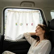 1pc Waffle Fabric Cute Car Sunshade Suction Cup Style Sun Visor Curtain, Universal For Side Windows - A - View 3