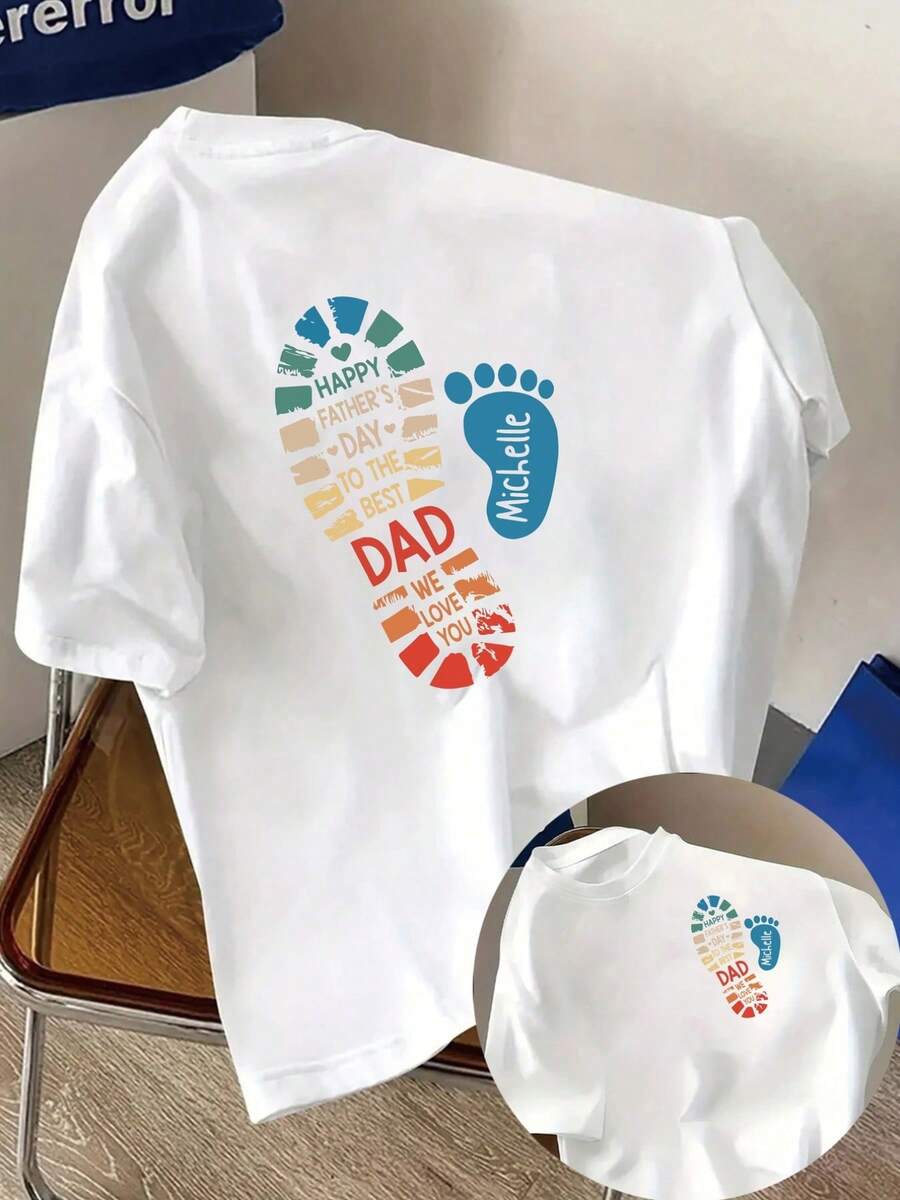 | Exquisite Design | Loose And Comfortable | Easy To Match | Short-Sleeve T-Shirt With Front And Back Print, Father's Day, Modern Casual T-Shirt For Women, Casual Short-Sleeve T-Shirt With Round Neck, For Summer And Spring, Women's Clothing. - 白色 - 查看 1
