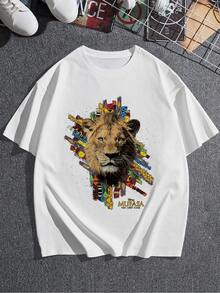 León majestuoso que simboliza fuerza y liderazgo con detalles coloridos inspirados en la cultura africana y un estilo artístico vibrante lleno de energía y confianza camiseta de mujer  cómoda y casual perfecta para uso diario - Blanco - Ver 3