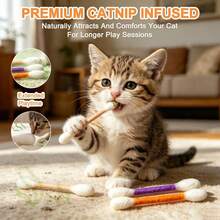 6件套 LED棉签猫薄荷猫玩具，柔软毛绒逗猫棒，耐用耐咬玩具 (B) - 彩色 - 查看 4
