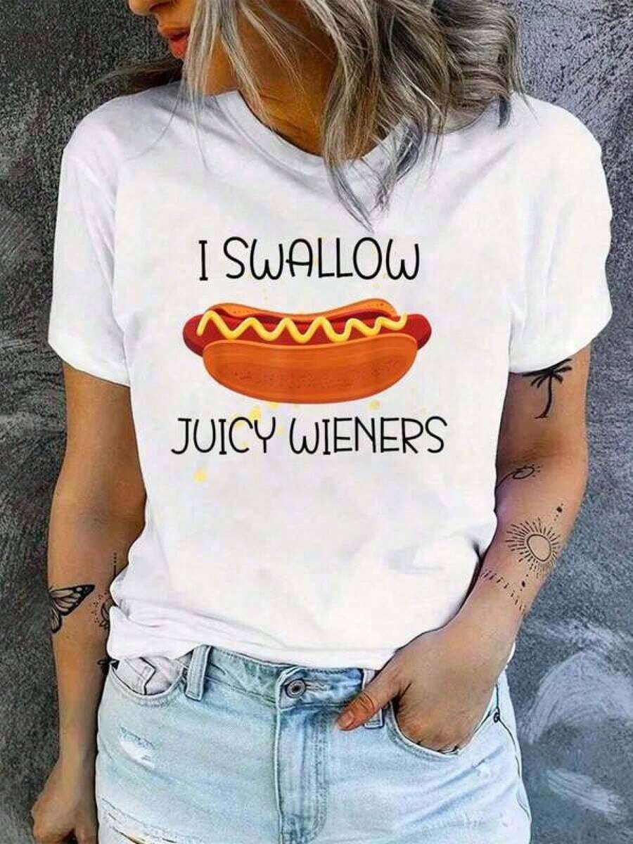 Camiseta de Algodón Sarcástica con Humor Adulto: "Me Come Salchichas Jugosas" - Tallas S-3XL para Verano - Blanco - Ver 1