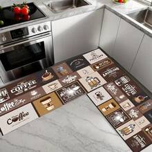 1 pieza Alfombra de cocina con patrón de collage de café vintage, alfombra decorativa para fiestas, alfombra antifatiga y absorbente para la cocina, el pasillo, el baño y la lavandería - Multicolor - Ver 7