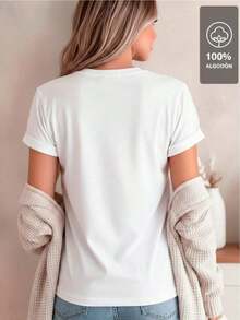 ComfortableLove & Coffee Animal Print - 100% Cotton T-Shirt, G (S-XXXL) Loose And Versatile Short-Sleeved T-Shirt For Women - 白色的 - 查看 4