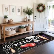 1pc Colorful Chalk Board Kitchen Pattern Printed Faux Wool TPR Bottom Doormat, Bathroom Mat, Kitchen Mat, Laundry Room Mat, Holiday Decor, Home Decor, Party Decor, Wedding Decor, Dining Decor - Multicolor - View 2