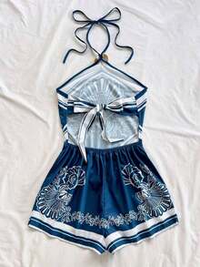 Nuevo mono floral de halter para vacaciones, adecuado para fiesta, cita, San Valentín, Pascua, carnaval, té de la tarde, playa, crucero, calle de la ciudad, estilo bohemio, romántico floral - Rosa - Ver 2