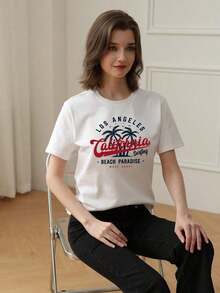 180g Made In Mexico, Spring/Summer 2026 Fashion Short Sleeve T-Shirt, Cartoon Print, Couple Style, Underwear/Outerwear, Casual Round Neck For Office, Unisex One Piece Top - 白色的 - 查看 2