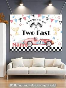 Customizable Racing Car Theme Happy Birthday Background Cloth, Personalized Name Design, Racing Car Party Cake Smash Portrait Photography Backdrop, Made Of Vinyl Material, Two Fast Birthday Banner For Kids - Multicolor - View 4