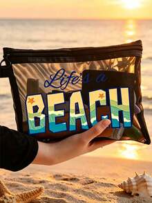 這款「Life's A Beach」印花網格化妝包可收納口紅與氣墊粉撲，海濱風透明大容量盥洗包，旅行化妝收納理想之選，夏威夷風網格化妝包，適合海邊度假、購物，亦適用於節日、健身、母親節、情人節、教師節、女性旅行、短途旅行及日常出行 - 彩色 - 查看 10