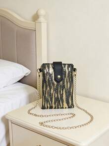 Bolso de cadena con solapa con estampado de tigre y lentejuelas, bolso cruzado con cerradura negra y dorada, bolso de gran capacidad para guardar teléfono y lápiz labial, bolso de hombro con cadena desmontable, embrague de lujo con estampado de tigre y lentejuelas, bolso de cadena con estampado de tigre y lentejuelas para discoteca, embrague para espectáculo, bolso cruzado para fiesta - Multicolor - Ver 8
