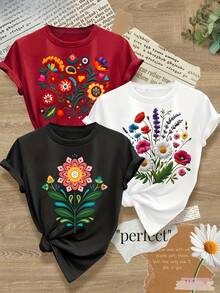 Women's T-Shirts, Women's T-Shirts, 1 Piece Women's Bohemian Style Print Short Sleeve T-Shirt - Loose Summer Top With Round Neck, Plus Sizes 1XL-5XL, Machine Washable, Suitable For Casual Holiday Wear, Artistic Design, Breathable Fabric, Soft Material, Multi-Pack T-Shirts, Suitable For Casual Wear. - 1件白色隨機圖案 - 查看 1