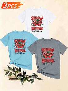 Women's T-Shirts, Women's T-Shirts, Casual One-Piece T-Shirt With Christmas Strawberry Print, Round Neck, Breathable And Comfortable. - 1件白色隨機圖案 - 查看 6