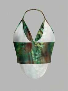Top de tirantes minimalista y casual con elegante estampado floral y efecto tie-dye, adecuado para verano, salidas, playa, vacaciones, festivales de música, bodas, cumpleaños, fiestas, carnavales, chic - Multicolor - Ver 2