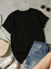 Women's Summer T-Shirt, Casual, Soft, Round Neck, Short Sleeves, Perfect For Mother's Day. The Headband And Sunglasses Feature Colorful Cartoon Dog Prints. White. - 黑色 - 查看 3