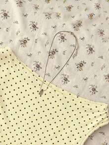 Blusa corta asimétrica fruncida para mujer, estampado de lunares en blanco y negro - Amarillo claro - Ver 3