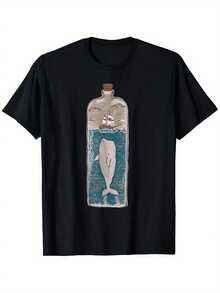 Men's Casual Cotton T-Shirt With Whale, Ship, And Ocean Wave Design - 100% Cotton, Stretchable, Crew Neck, Short Sleeve, Sizes S-XXXL, Machine Washable, All-Season Comfort - Black - View 2