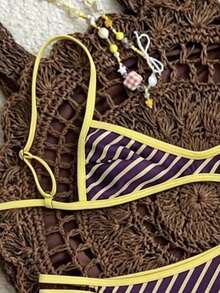 Set de 2 piezas Bikini de tirantes finos con estampado aleatorio para mujer, verano - Multicolor 3 - Ver 5