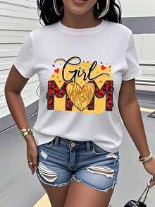 Mom Printed T-Shirt, Women's Short-Sleeved Crew Neck T-Shirt, A Special Gift For Mother's Day, With A Heart Pattern Design. This Stylish And Versatile T-Shirt Showcases The Brilliance Of Maternal Love, Perfect For Everyday Wear. - [白色的] - 查看 12