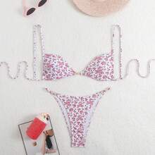 New Sexy Leopard Print Swimsuit With Straps For Women, High-End Swimwear For Beach And Spa. - 白底粉花 - 查看 12