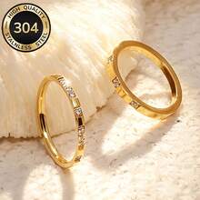 Bộ 2 nhẫn nữ mạ vàng 18K, chất liệu thép không gỉ 304, đính đá Cubic Zirconia sáng bóng, chống oxy hóa, không gây dị ứng, thiết kế tinh tế, thích hợp làm quà tặng trang sức và đeo hàng ngày. - Vàng - Xem 7