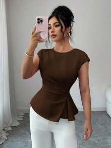 de primavera para mujer para exteriores, adecuado para Año Nuevo, Día de San Valentín, Pascua, Día de la Madre, fiesta de Oriente Medio, boda, elegante vacación romántica francesa, lugar de trabajo, vestido de cuello barco con cintura rec - Café integral - Ver 7