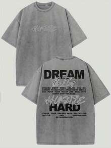 playeras unisex estilo vintage de doble lavado estampado Dream Big Work Hard corte regular top casual para todas las estaciones lavable a máquina adecuada como regalo para las fiestas camiseta cómoda con cuello redondo tela duradera camiseta de mujer nacional envio - Gris Oscuro - Ver 7