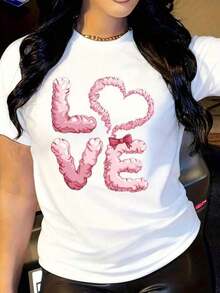Camiseta de manga corta para mujer - Estampado geométrico Y, cuello alto, estilo casual, negra con detalles rosados, camiseta de moda lavable a máquina para todas las estaciones, camisetas para damas. - Blanco - Ver 1