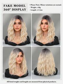 7JHH WIGS Peluca ondulada de longitud media con efecto ombré rubio de 18 pulgadas (45 cm) de longitud hasta los hombros con flequillo lateral, raíces oscuras, fibra sintética resistente al calor para uso diario y de fiesta para mujeres y niñas - Dorado - Ver 6