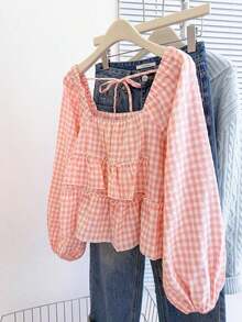 Blusa con volantes en el bajo, nueva llegada de otoño para mujer - Rosa coral - Ver 1