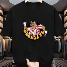 Camiseta estampada, tejida en algodón puro, con diseño de cuello redondo, estilo unisex, camisa creativa y moderna, ideal para primavera y otoño, holgada y cómoda para hombres y mujeres. - Negro - Ver 1