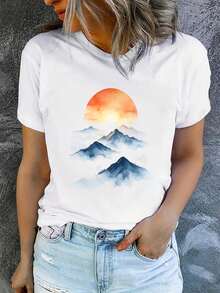 Camisetas de manga corta estampadas para mujer, de verano, modernas y casuales, lavables aáquina, ajuste cómodo, impresión plana 2D - Blanco - Ver 1
