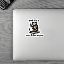 3Inches-1PC Funny Raccoon Sticker, Sarcastic Work‑Humor & Mental‑Health Meme Decal For Students, Office Workers, Retail Workers, Teachers, Commuters, Creatives, Notebook Artists, Laptop , And Anyone Who Is Emotionally Unstable But Still Clocked In - A - View 2