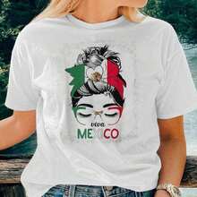 Camiseta de Mujer con Diseño de Moño Desordenado "Viva México" para la Independencia Mexicana / Camiseta de Manga Corta - Blanco - Ver 2