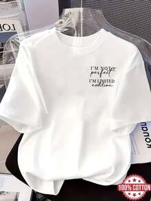 Women's T-Shirt; With "I AM LIMITED EDITION" Letter Print; 100% Fabric; Comfortable And Soft; Casual Short Sleeve Crew Neck T-Shirt For Women; Suitable For All Seasons; Breathable; Ideal For Outings And Home Use. - 白色 - 查看 8