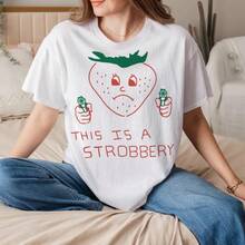 1 Piece, Cream And Red Aesthetic T-Shirt, Made Of High-Quality Cotton With A Fun Strawberry Design, Suitable For Couples, Available In Sizes S-3XL, Unisex, Urban Fashion, Casual Summer Style, Elegant Women's Style, Crew Neck Cotton T-Shirt, For Everyday Wear. | Perfect Holiday Gift | 100% Cotton Fabric | Soft And Comfortable | Crew Neck T-Shirt | - 白色 - 查看 1