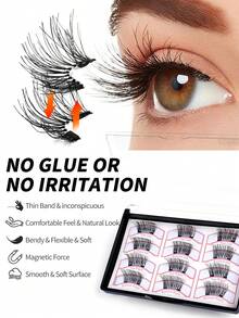 MAANGE 3 Pairs Magnetic False Eyelashes, Half-Lash Style, No Glue Needed, Short Magnetic Eyelashes, Natural Cat Eye Makeup Effect, Reusable, Suitable For Eyelash Extensions, Ideal For Those With Heavy Eyelids, Makeup Bloggers, And As A Gift - Black - View 9