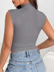Top de punto de unicolor para atuendos de verano - Gris - Ver 2