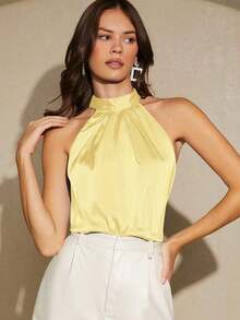 Blusa holgada de unicolor de estilo minimalista, elegante y urbano para uso diario, con estilo romántico retro de los 90, adecuada para Navidad, Año Nuevo, San Valentín, fiestas, playa, graduación, moda, carnaval, vacaciones, invitados de boda, br - Amarillo - Ver 7