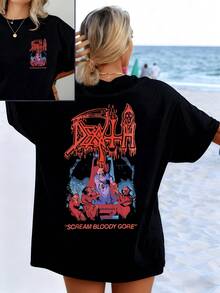 Hooded Skulls Surrounding A Red Altar Symbolize Darkness And Inner Strength, Contrasting With A Mystical Background That Evokes Mystery And Powerful Energy. Women's T-Shirt With Double-Sided Print, Front And Back, Casual And Modern Style. - 黑色 - 查看 1