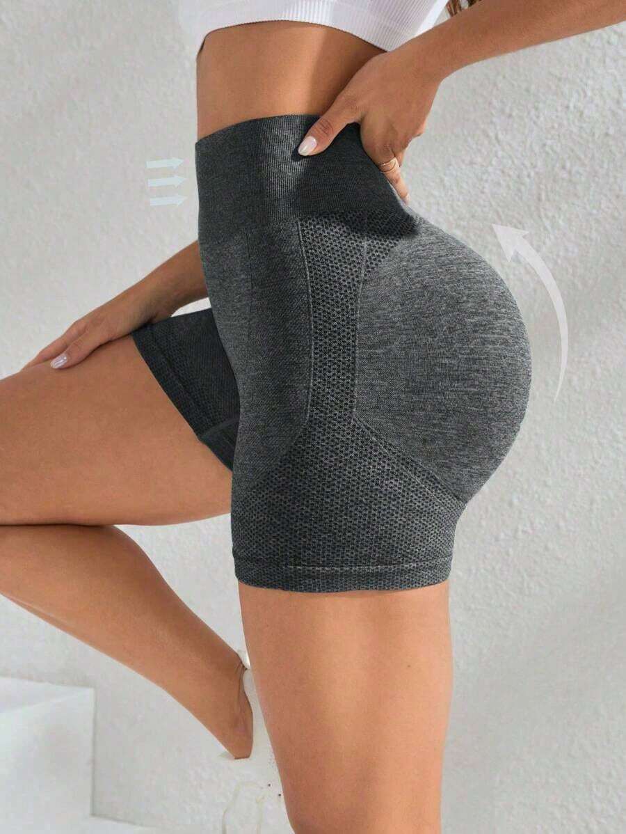 Sport Pantalones cortos deportivos sin costuras de cintura alta para mujer - Pantalones cortos con control de abdomen y elevación del trasero suave para correr, ciclismo, yoga, pickleball, ejercicio, uso diario, color negro - Gris - Ver 1