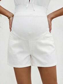 Maternity Casual Comfortable Denim Shorts - White - View 3