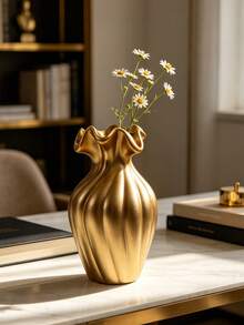 2Pcs/1Pc Wave Rim Vertical Ribbed Resin Planter - Light Luxury Ruffled Edge Flower Vase, Nordic Garden & Patio Decor | Home Decor, Room Decor, Boho Decor, Desk Decor, Vintage Decor, Unique Gift, Table Centerpiece, Housewarming Gift - New Model - View 8