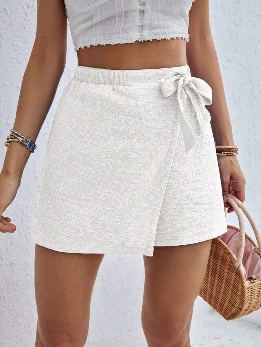 Frenchy Pantalones de verano, shorts cómodos con lazo para mujeres, pantalones informales - Blanco - Ver 1