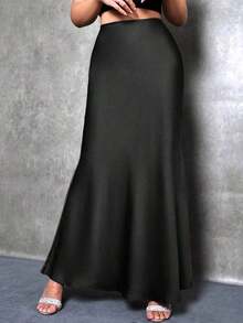 Falda de satén con dobladillo de sirena para PETITE, falda negra elegante para uso diario - Negro - Ver 3