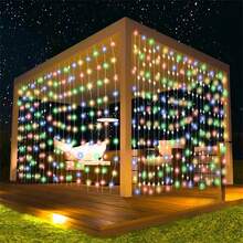 1 Stück, 3m X 3m / 9,8ft X 9,8ft, batteriebetrieben, Märchen LED Vorhang Lichterkette, Weihnachten, Halloween, Zimmer, Party, Hochzeit, Hintergrund Atmosphäre Dekoration - Batteriekasten-Vorhangleuchte - Übersicht 7